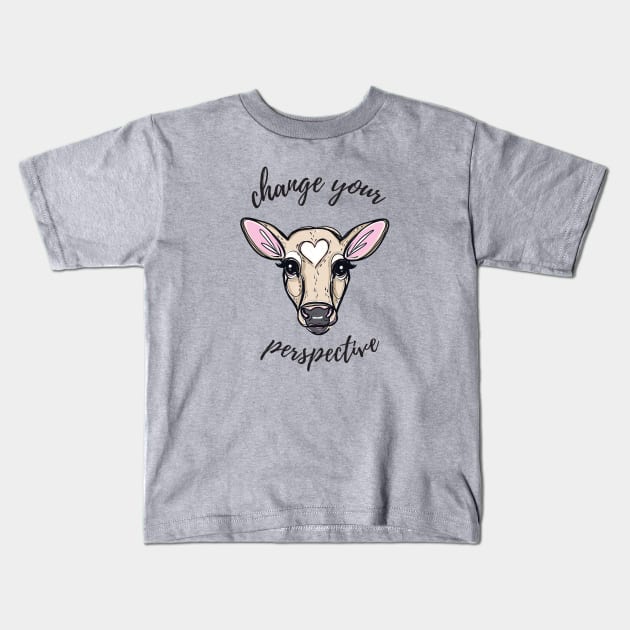 Change Your Perspective Tan Baby Cow Kids T-Shirt by IllustratedActivist